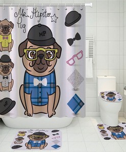 Gentleman'S Bulldog Shower Curtain, Waterproof Bathroom Decor