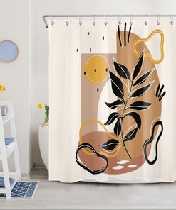 Geometric Art Mid Century Leaf Shower Curtain for a Modern and Chic Bathroom Look