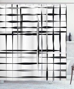 Geometric Art Shower Curtain - Black Abstract Bathroom Curtain With Modern Print