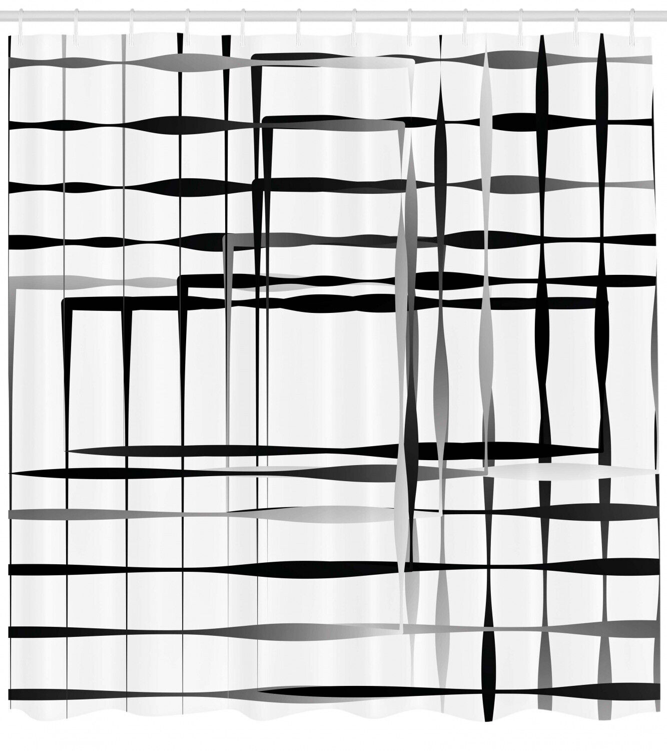 Geometric Art Shower Curtain - Black Abstract Bathroom Curtain With Modern Print - Image 2