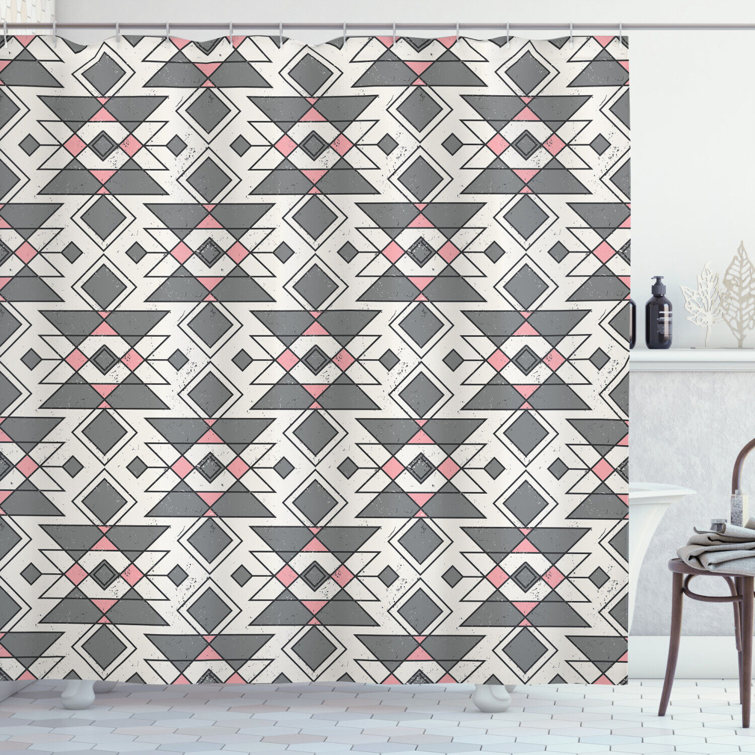 Geometric Aztec Ethnic Print Shower Curtain For Boho Bathroom Decor