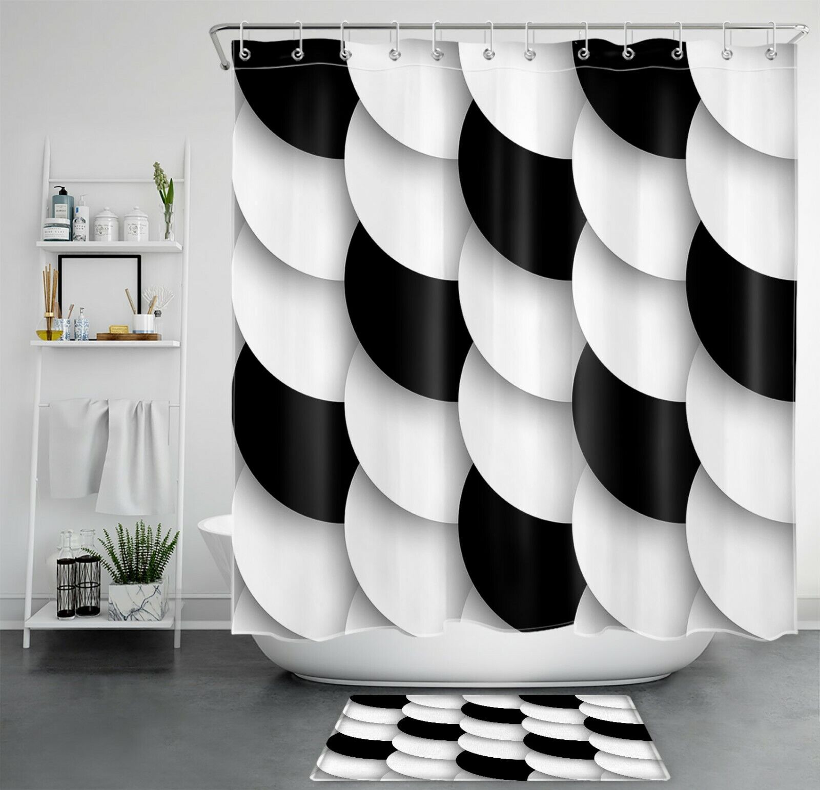 Geometric Black And White Art Print Shower Curtain For Bathroom