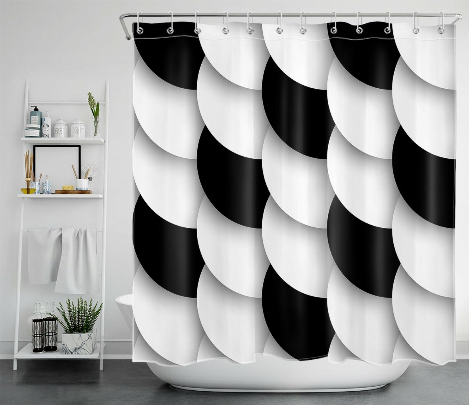 Geometric Black And White Art Print Shower Curtain For Bathroom - Image 2