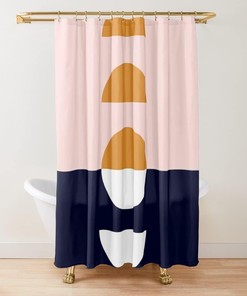 Geometric Blush Pink Orange Dark Blue Shower Curtain For Chic Bathroom Decor