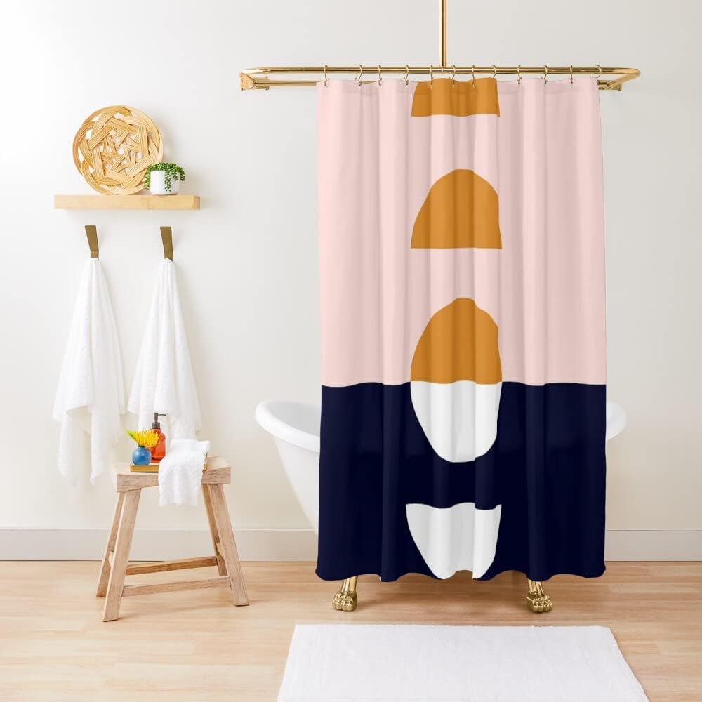 Geometric Blush Pink Orange Dark Blue Shower Curtain For Chic Bathroom Decor - Image 2