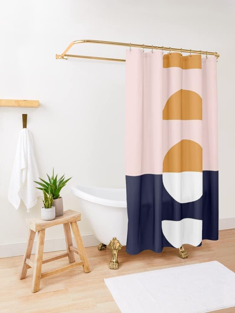 Geometric Blush Pink Orange Dark Blue Shower Curtain For Chic Bathroom Decor - Image 3