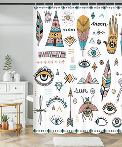 Geometric Bohemia Fabric White Boho Shower Curtain: Chic And Modern Bath Accessory
