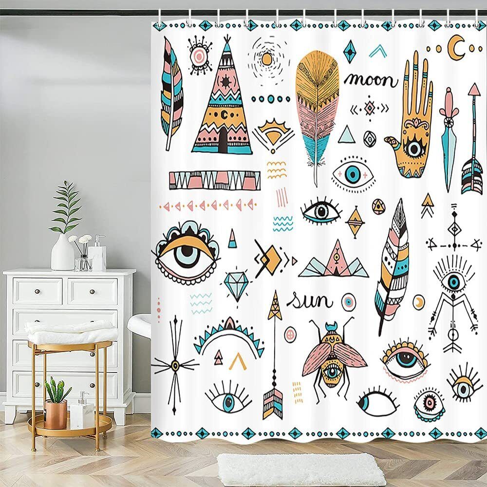 Geometric Bohemia Fabric White Boho Shower Curtain: Chic And Modern Bath Accessory