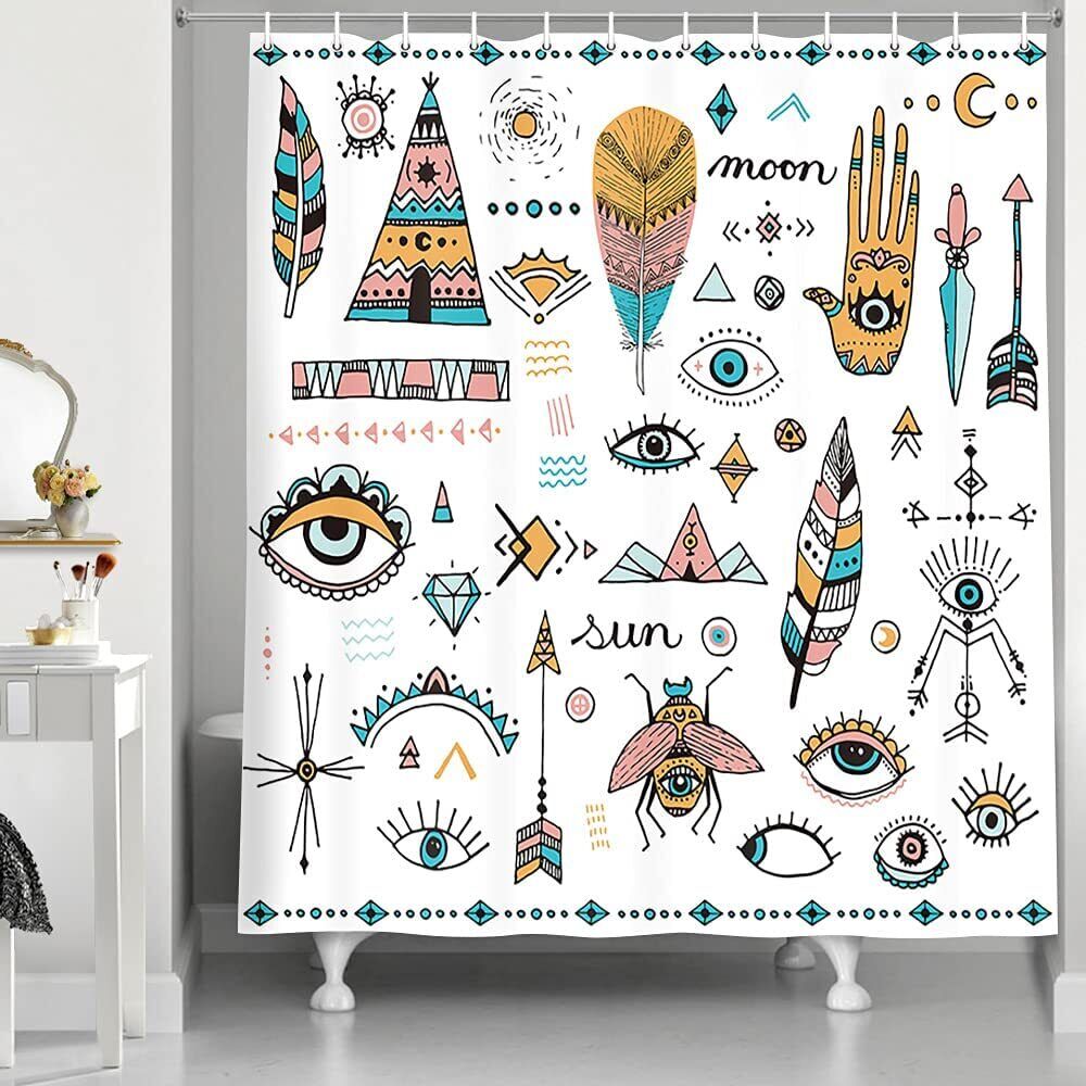 Geometric Bohemia Fabric White Boho Shower Curtain: Chic And Modern Bath Accessory - Image 2