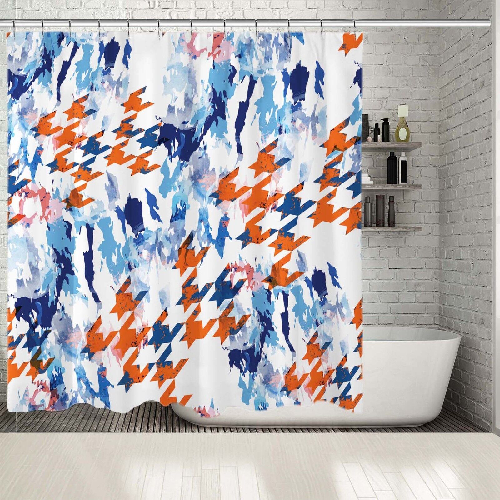 Geometric Camouflage Print Shower Curtain For Modern Bathroom Decor - Image 2