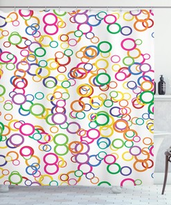 Geometric Circle Print Shower Curtain for Summer Bathroom Decor 