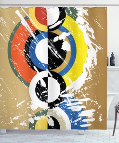 Geometric Circles Printed Shower Curtain, Abstract Art For Modern Bathroom Decor