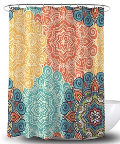 Geometric Design Fabric Shower Curtain With Colorful Floral Mandala Print, Wonderful Bathroom Accessory