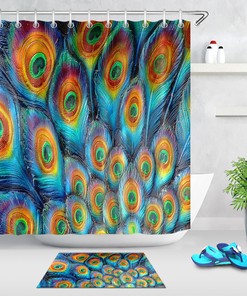 Geometric Design Shower Curtain Made Of 100% Polyester With Modern Print For Bathrooms