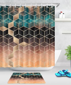 Geometric Diamond Patterns Fabric Shower Curtain With Colorful Print, Elegant Bathroom Decor Accessory