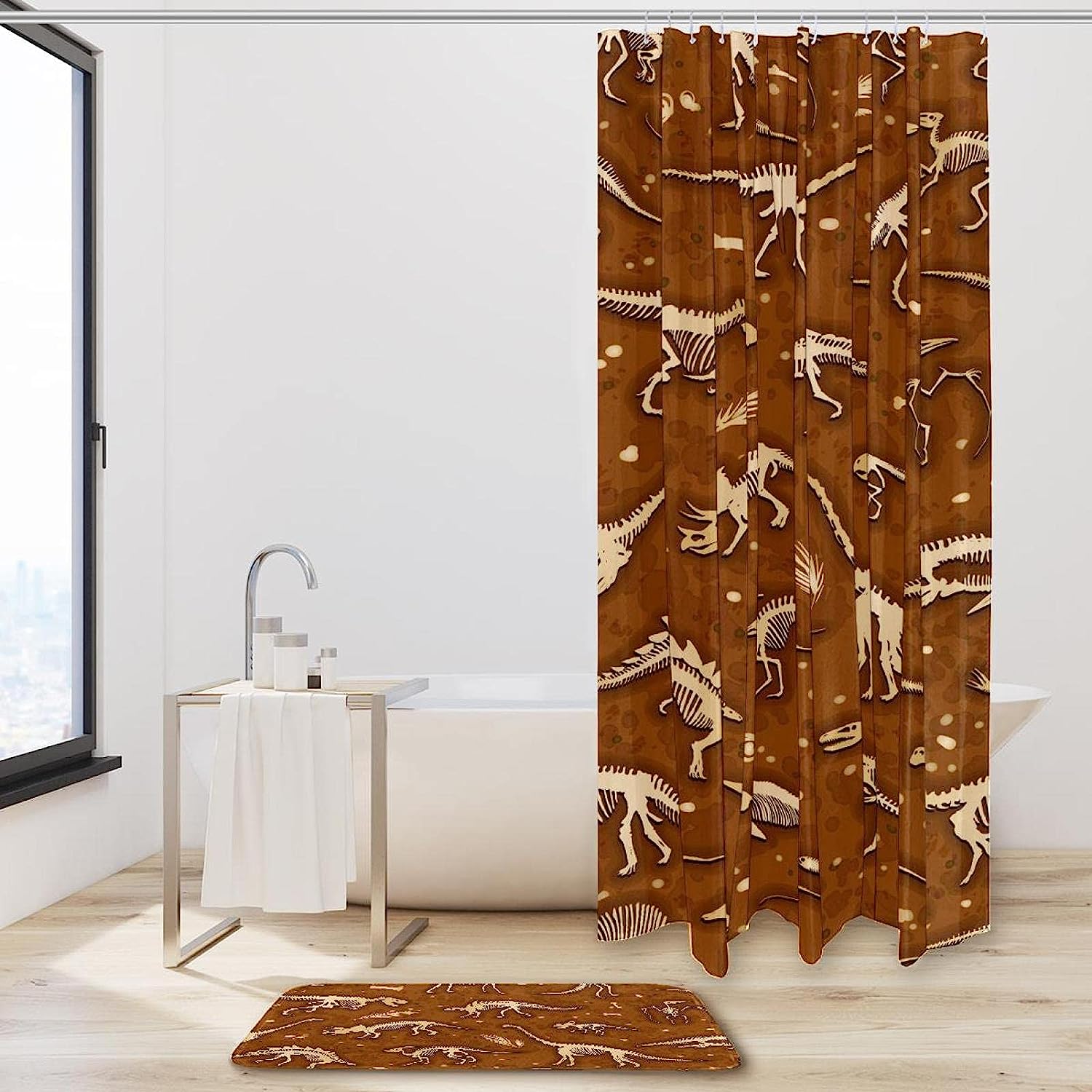 Geometric Dinosaur Bone Brown Shower Curtain For A Modern And Sophisticated Bathroom Look - Image 2