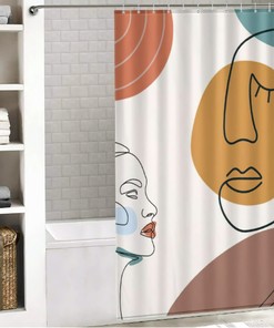 Geometric Face Line Art Print Shower Curtain For Minimalist Bathroom Decor