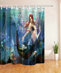 Geometric Fish Scale Mermaid Shower Curtain with Waterproof Fabric - Bathroom Decoration Set Hook and Washable