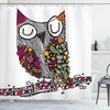 Geometric Floral Blossoms Owls Shower Curtain Print - Modern Bathroom Decor