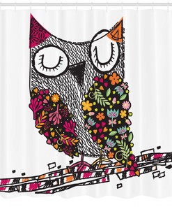 Geometric Floral Blossoms Owls Shower Curtain Print - Modern Bathroom Decor