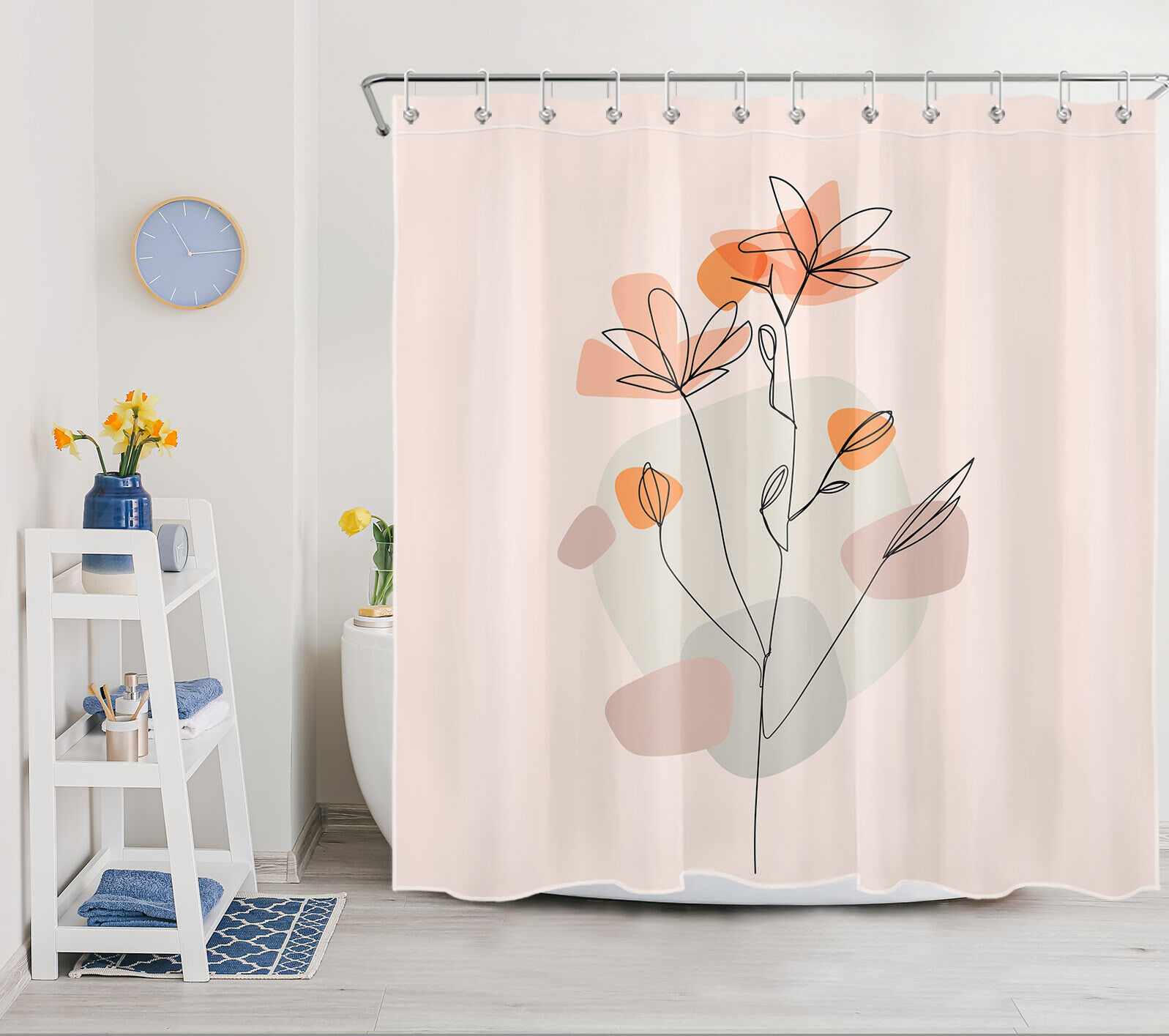Geometric Flower Mid Century Unique Shower Curtain For Modern Bathroom Decor - Image 2