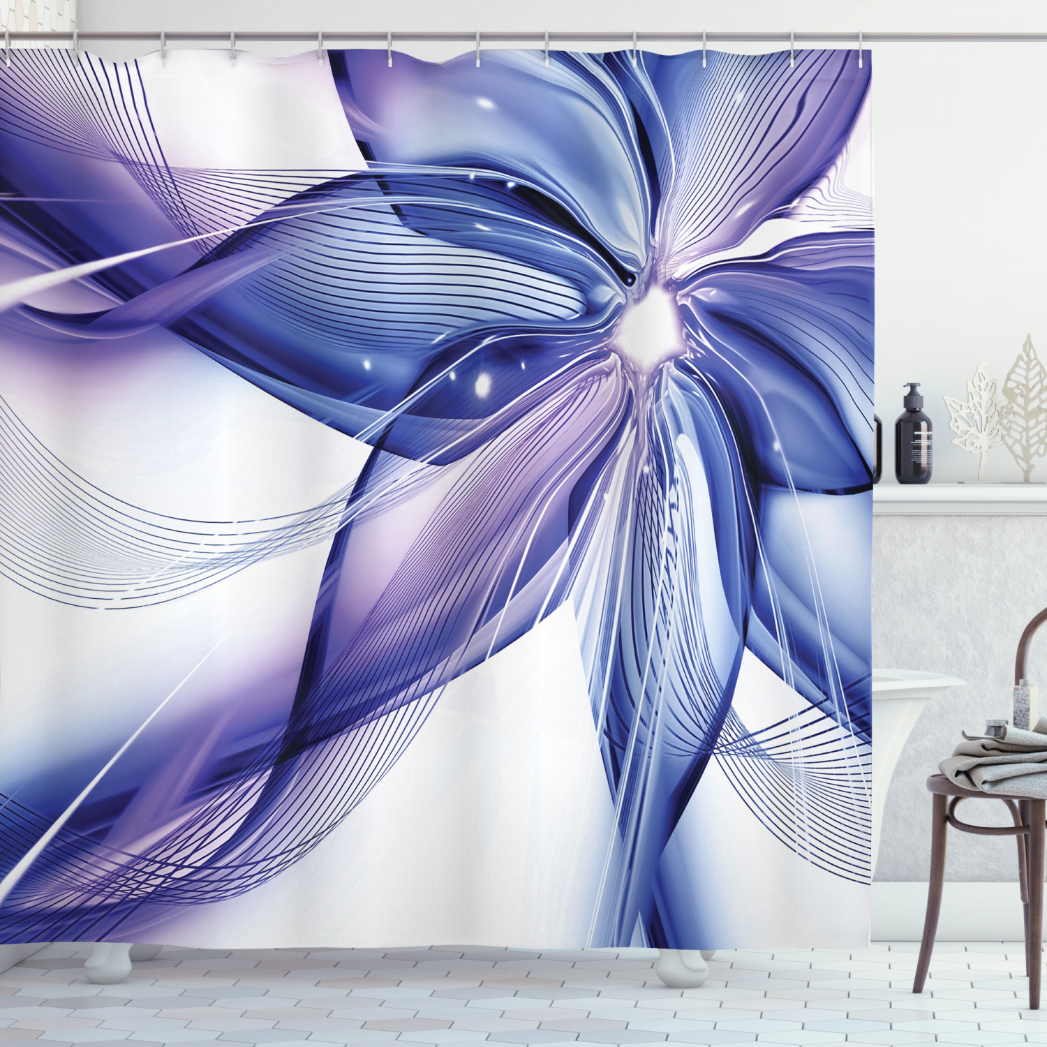 Geometric Flowers Print Shower Curtain For Chic Bathroom Decor - Image 3