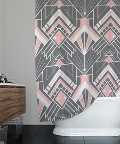 Geometric Gray and Pink Print Shower Curtain for Modern Art Deco Bathroom Decor
