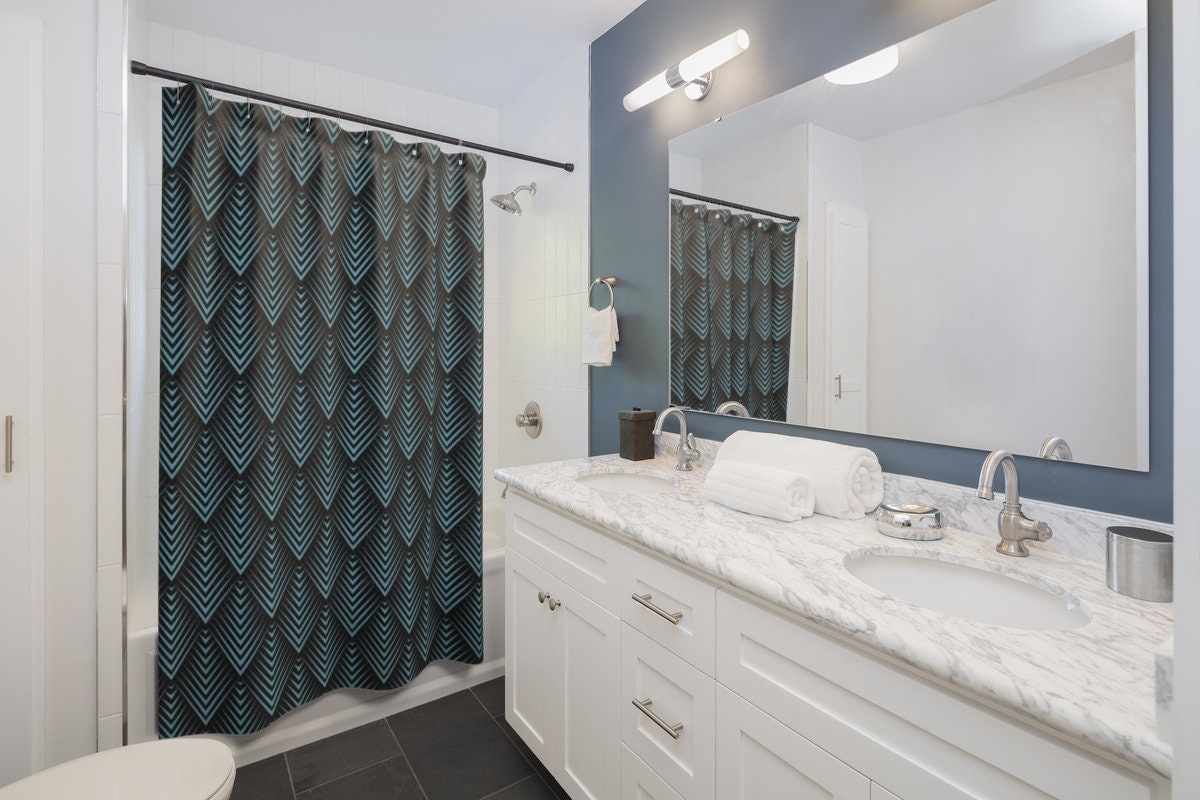 Geometric Green 3D Design Shower Curtain For Modern Bathroom Decor