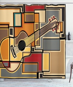 Geometric Guitar Funky Print Music Shower Curtain for Bathroom 