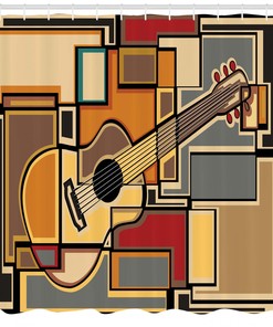 Geometric Guitar Funky Print Music Shower Curtain for Bathroom