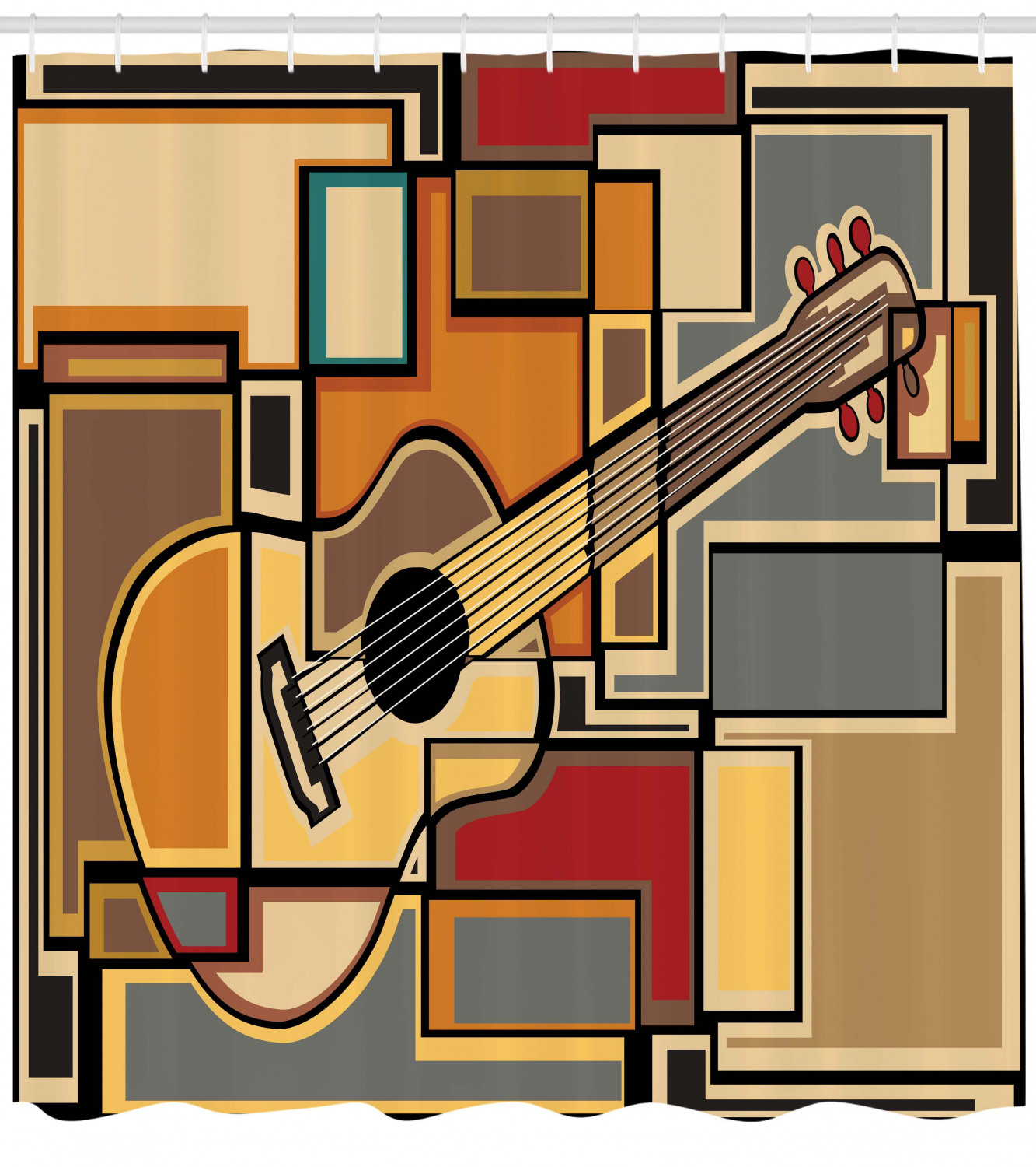 Geometric Guitar Funky Print Music Shower Curtain for Bathroom