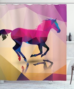 Geometric Horse Animal Print Shower Curtain For Animal Lovers' Bathroom Decor