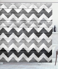 Geometric Illustration Wood Shower Curtain, Chevron Design Bathroom Decor