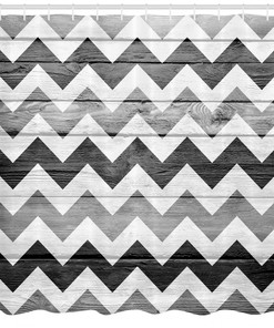Geometric Illustration Wood Shower Curtain, Chevron Design Bathroom Decor