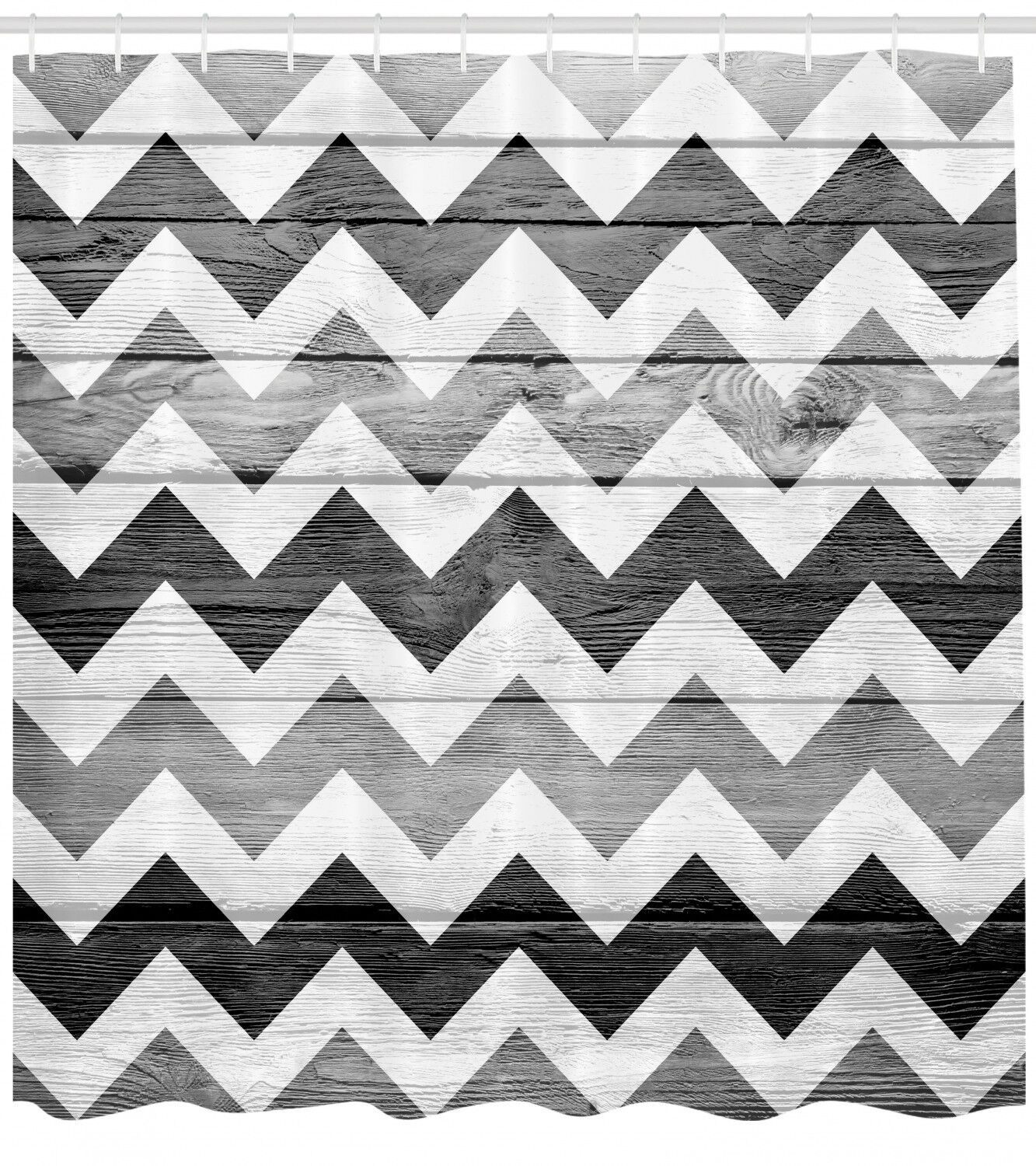 Geometric Illustration Wood Shower Curtain, Chevron Design Bathroom Decor