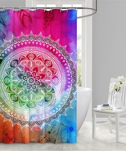 Geometric Leaves Mandala Pattern Shower Curtain for Bathroom Decoration