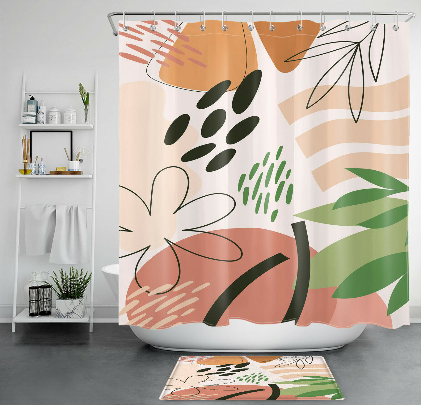 Geometric Leaves Shower Curtain - Minimalist Abstract Bathroom Accessory