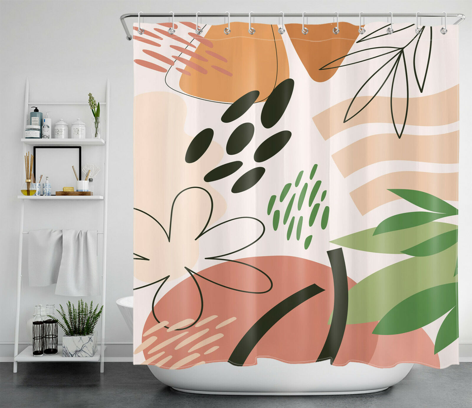 Geometric Leaves Shower Curtain - Minimalist Abstract Bathroom Accessory - Image 2