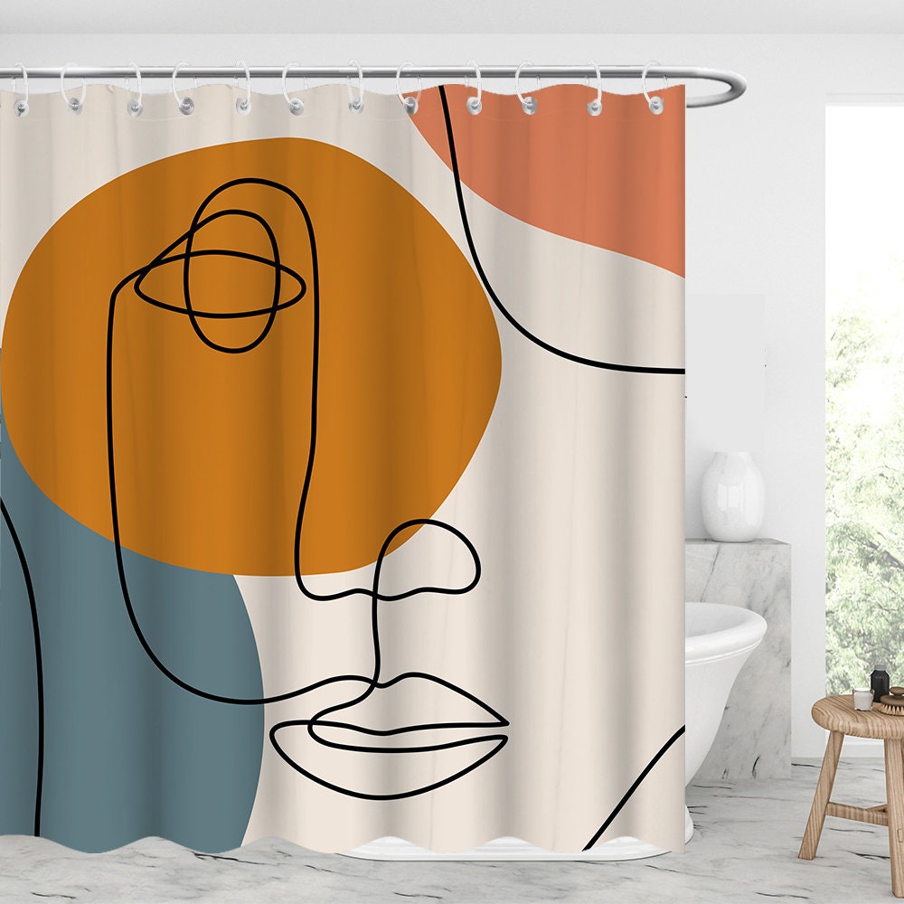 Geometric Line Art Christmas Gifts Shower Curtain For Modern Bathroom Decor