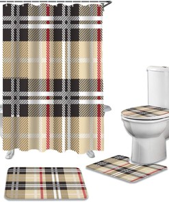 Geometric Line Stripe Plaid Print Fabric Shower Curtain for Modern Bathroom Decor