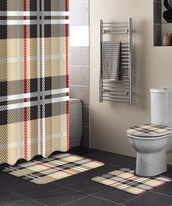 Geometric Line Stripe Plaid Print Fabric Shower Curtain for Modern Bathroom Decor