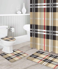 Geometric Line Stripe Plaid Print Fabric Shower Curtain for Modern Bathroom Decor