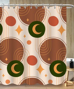 Geometric Lines Stars Moon Shower Curtain - Modern Minimalist Bathroom Decor