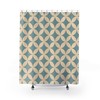 Geometric Mid Century Shower Curtain with Soft Turquoise and Cream Coastal Color Scheme for a Modern Bath Update