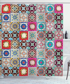 Geometric Mosaic Tiles Print Colorful Shower Curtain For Modern Bathroom Aesthetic