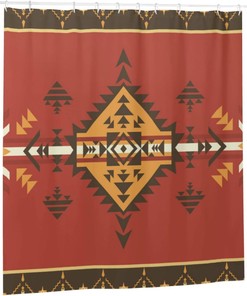 Geometric Native American Indian Pattern Shower Curtain For Ethnic Bathroom Decor.