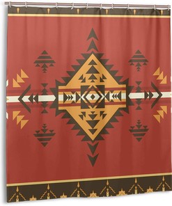 Geometric Native American Indian Pattern Shower Curtain For Ethnic Bathroom Decor.
