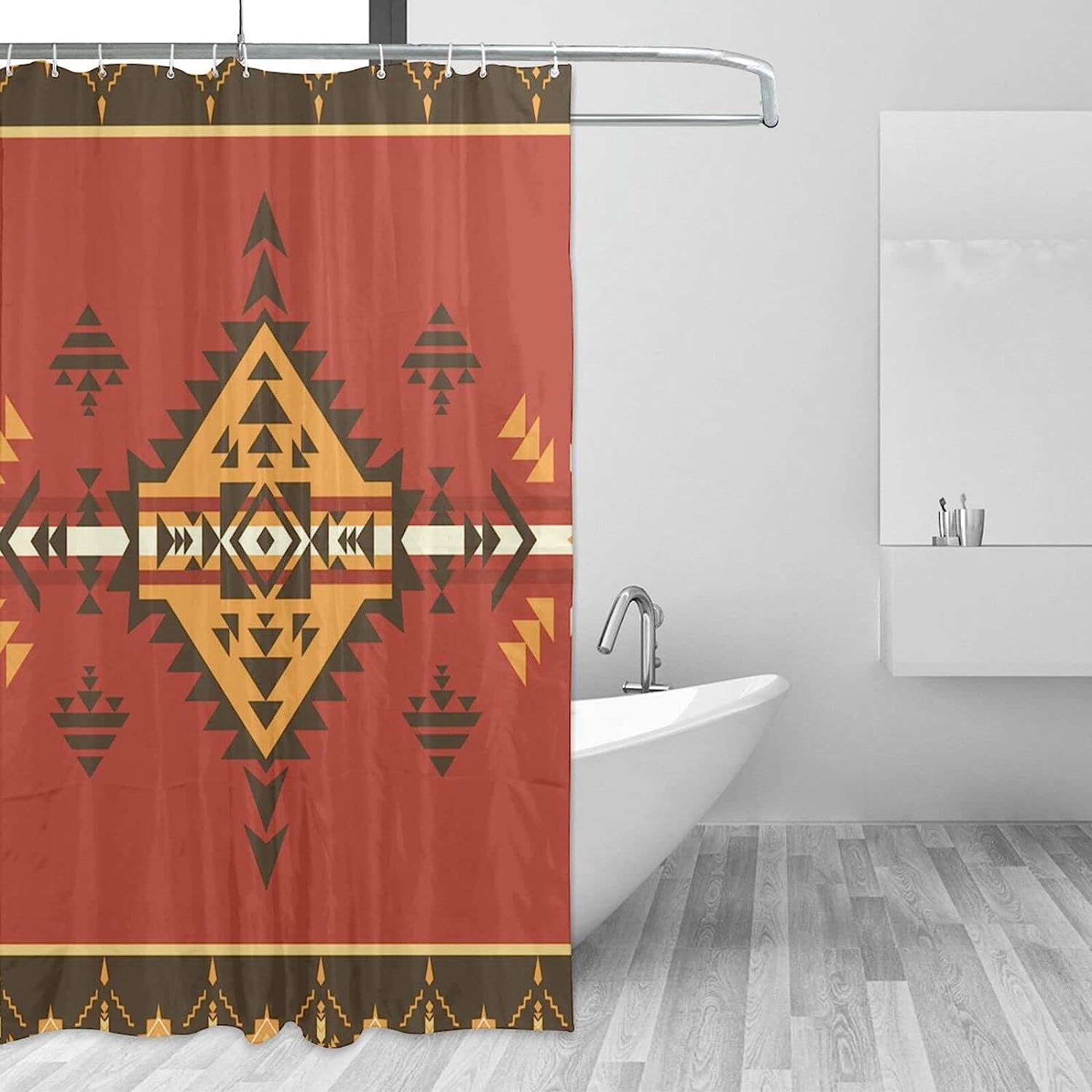 Geometric Native American Indian Pattern Shower Curtain For Ethnic Bathroom Decor.