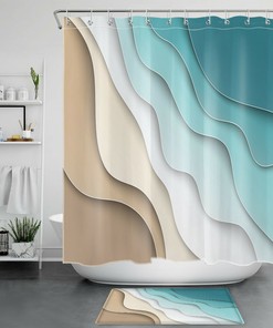 Geometric Ocean Beach Ombre Restroom Shower Curtain For Nautical Bathroom Decor