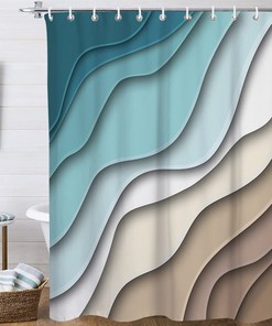 Geometric Ocean Luxury Shower Curtains With Microfiber Accents, Machine Washable